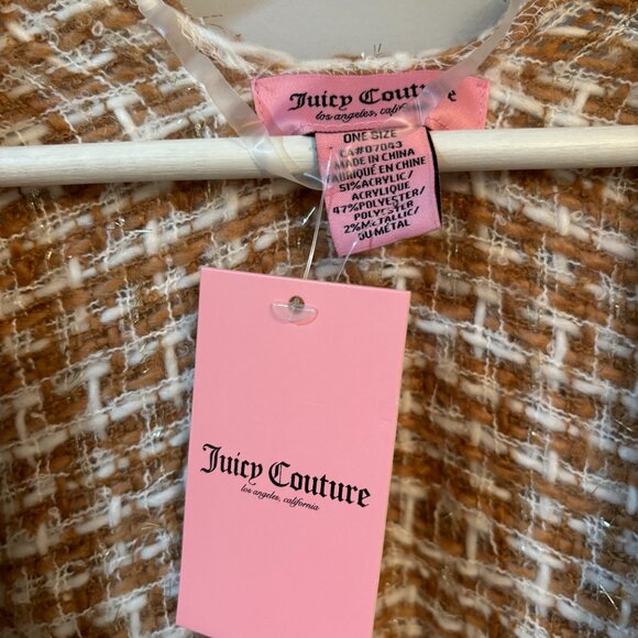 NWT Juicy Couture Wrap Scarf Camel & Cream With Silver Metallic Thread - Picture 4 of 5